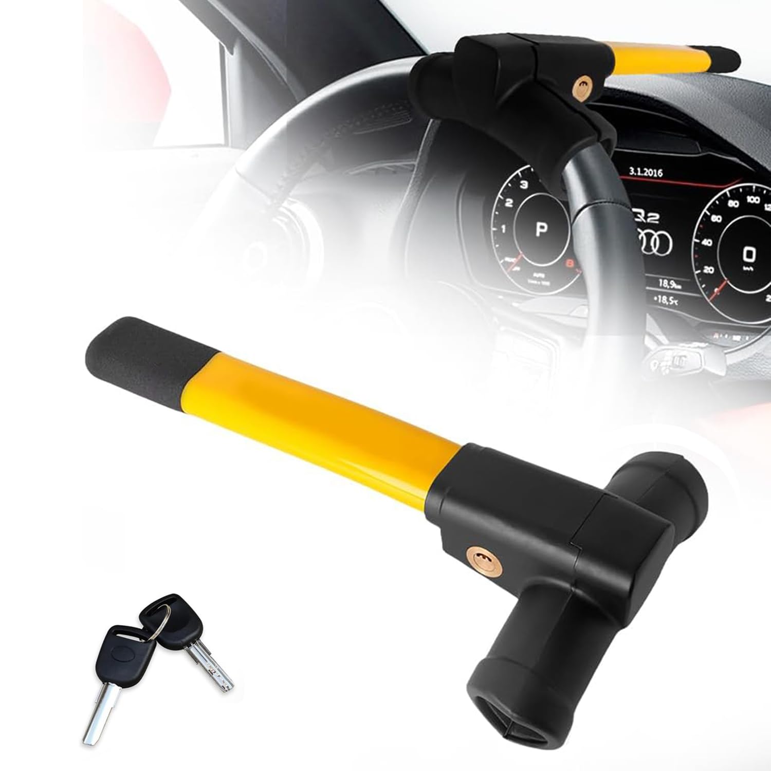 Car Steering Wheel Lock for Ford Mustang/Mustang GT/Mustang Mach 1 3-Doors, High Visibility Car Lock Anti-Theft Device, Anti-Theft T-Bar Immobiliser