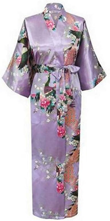 Qipao largo estilo suelto japonés satén pavo real mujer Yukata vestido ropa  de dormir oriental kimono Haori camisón chino bata: Amazon.es: Ropa