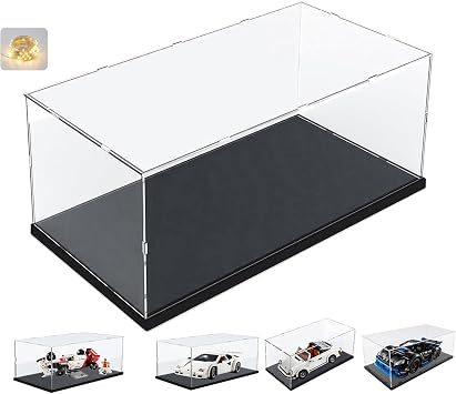 Thickened Clear Acrylic Display Case for Lego 10295 10337 10330 10353 76450 42176 43268 42170 42160 10300 Collectibles 1/18 Rc Car, Transparent Box Dustproof with Light, Black Inside 15.7x7.9x7.9in