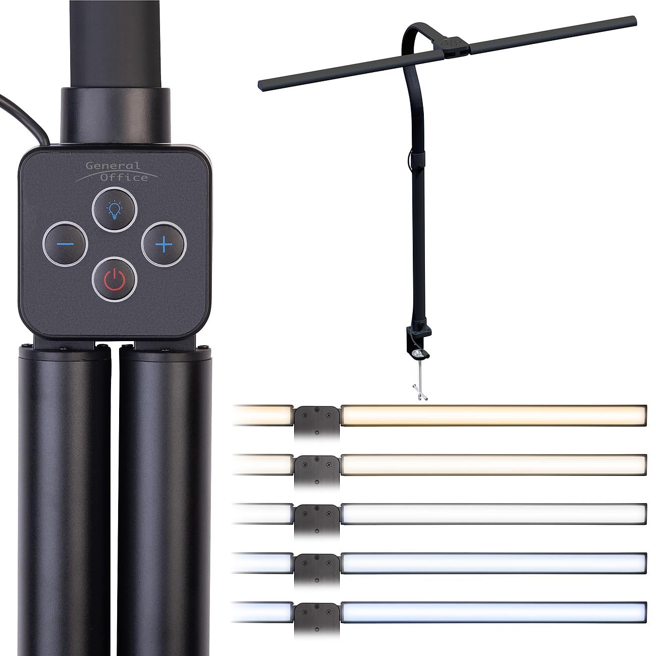 Bildschirmlampe: Klemmbare LED-Doppelkopf-Schreibtisch-Monitorlampe, 1.000 lm, schwarz (Doppelkopf Schreibtischlampe, Schreibtischbeleuchtung, Klemmen)