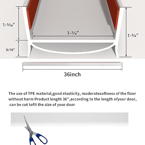 Miniatura 7 de Tapón de puerta para puerta, sello de puerta cortable de 36 pulgadas, fuerte barrido adhesivo para puertas exteriores e interiores. (1, blanco)