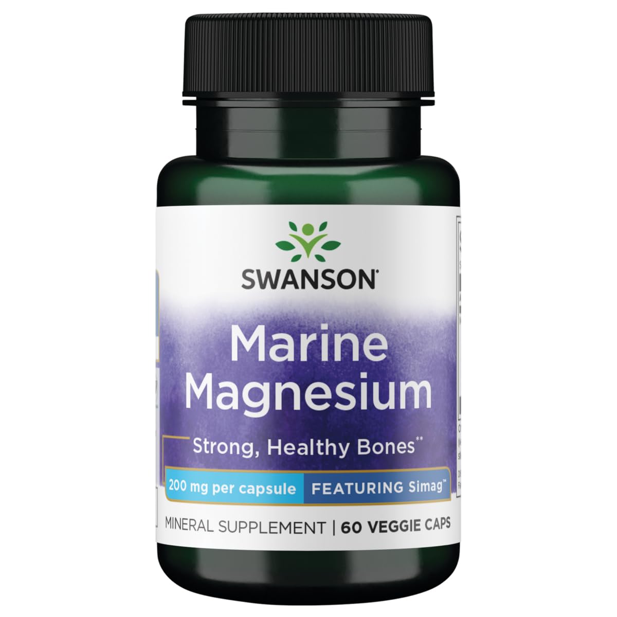 Swanson Simag Marine Magnesium 200 mg for Bone Health, 60 Veg Capsules