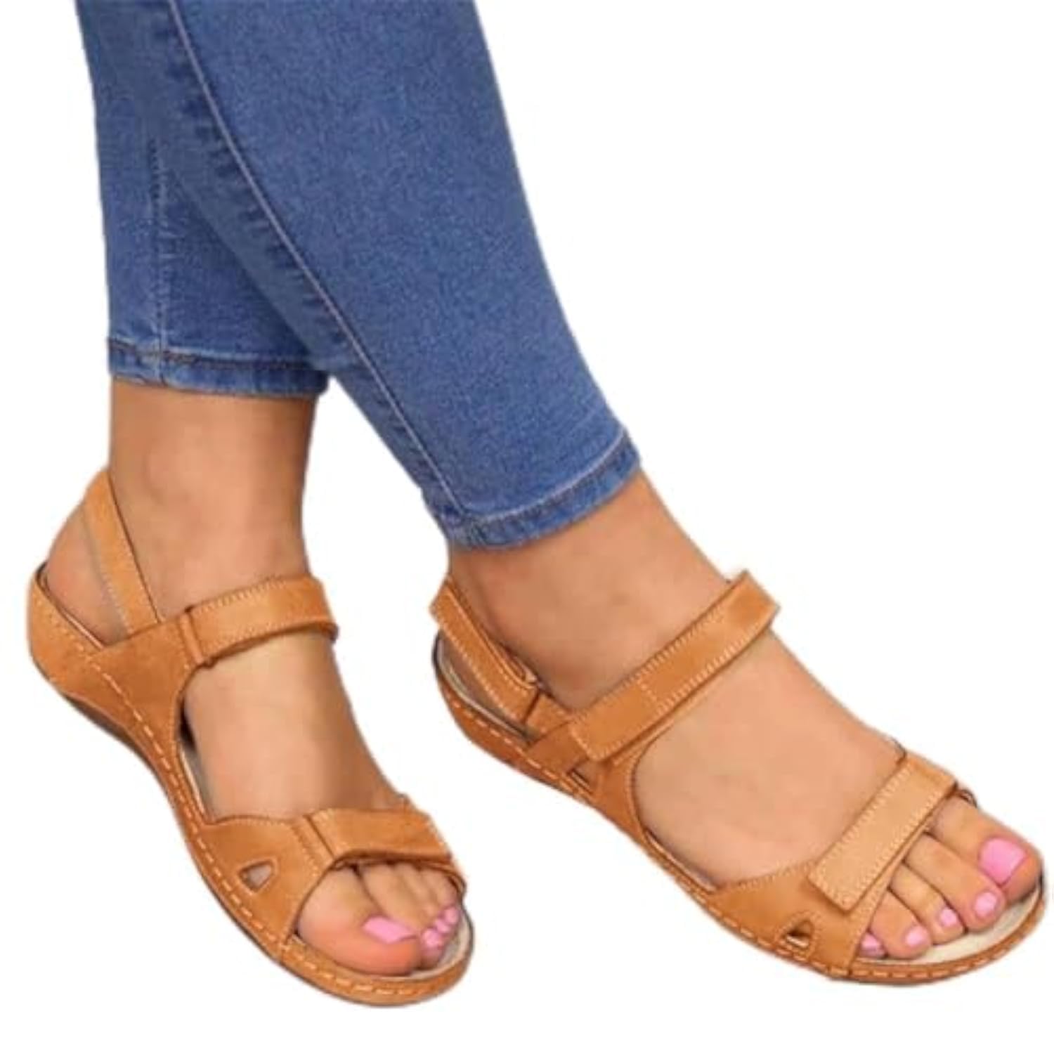 WEDFGX Women Sandals Soft Stitching Ladies Sandals Comfortable Flat Sandals Women Open Toe Beach Shoes Woman Footwear