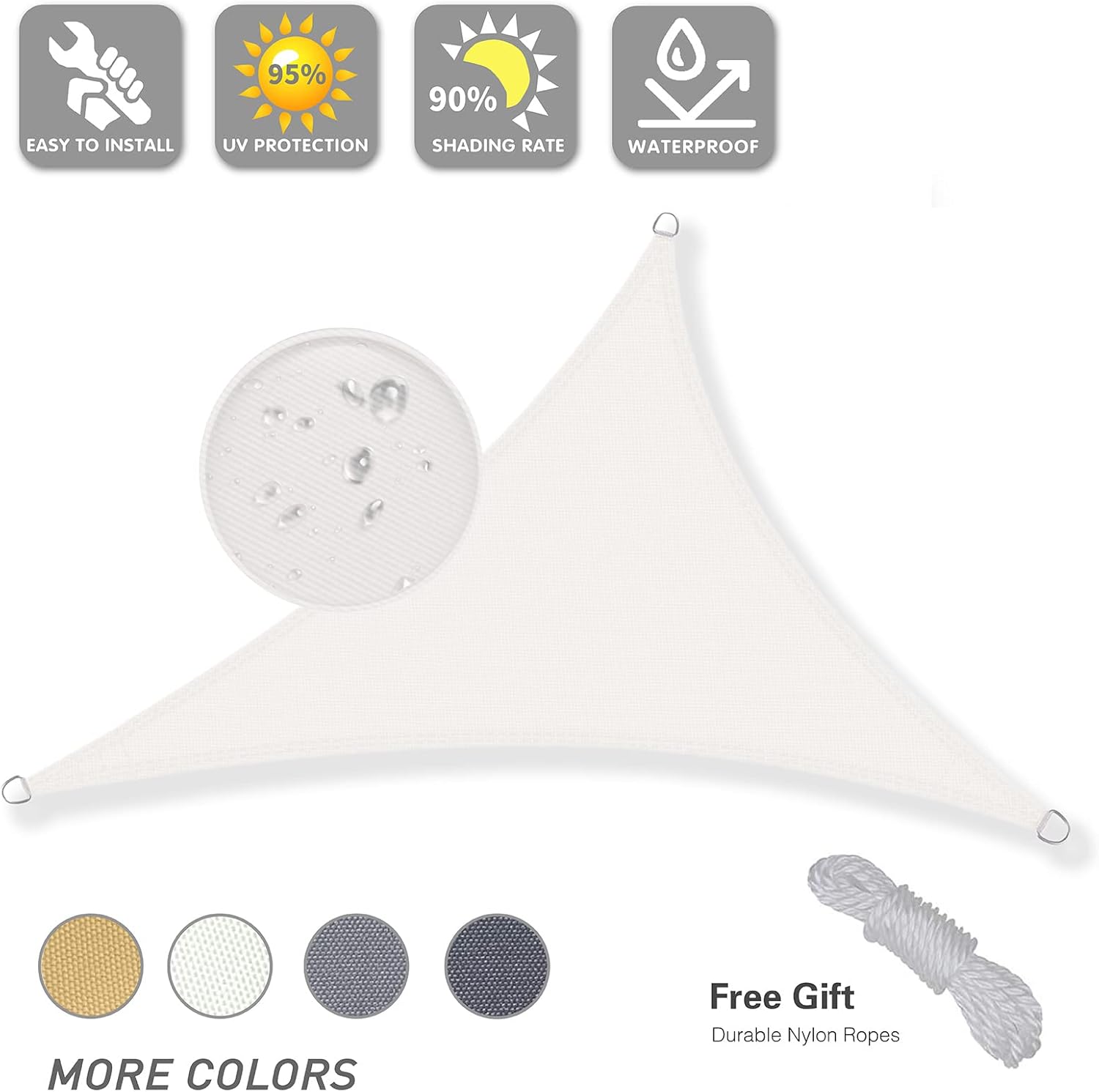 Sunnylaxx 3x3x3m Triangle Shade Sail,Cream Waterproof Sun Shades Outdoor Canopy 95% UV Block Water Resistant Sunshade for Patio,Garden,Backyard - Image 3