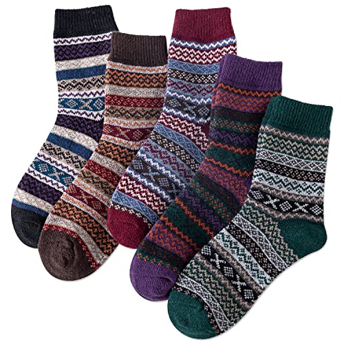 Image of IIG 5 Pairs Women's Vintage Style Thick Wool Warm Winter Crew Socks