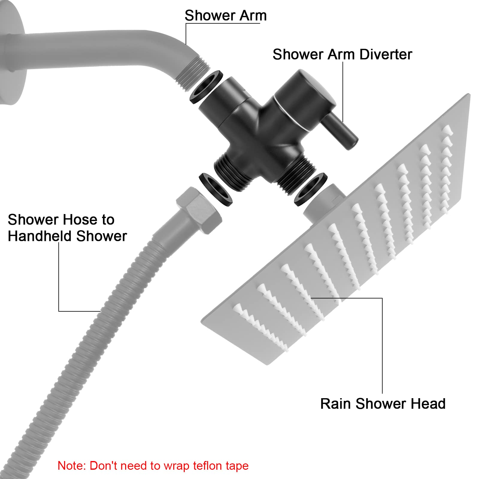 PDPBath 3-Way Shower Arm Diverter With Handheld Holder – Solid Brass, G1/2 Universal Fit, Oil Rubbed Bronze Finish – Switch Between Fixed, Handheld, Or Both