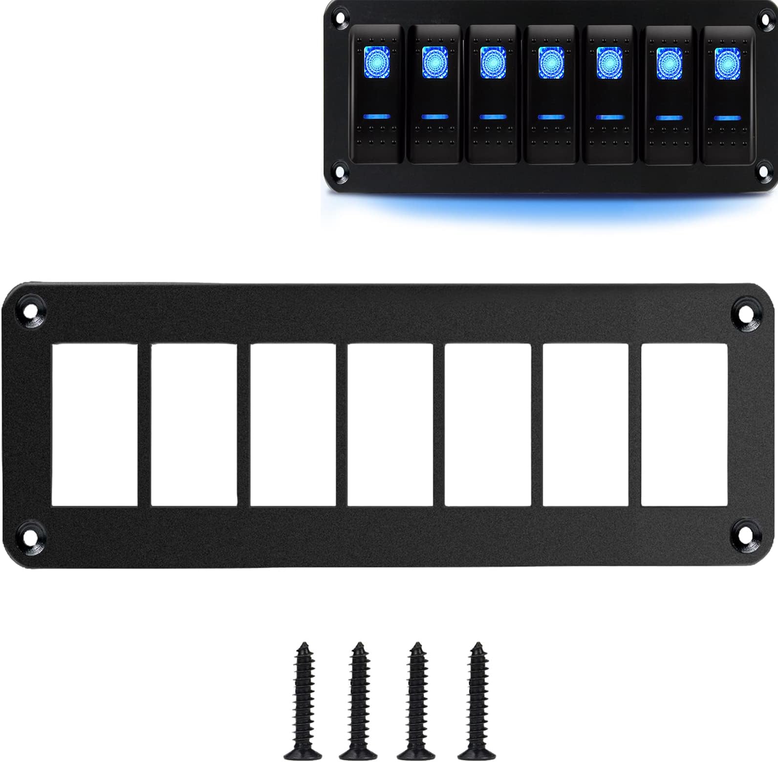 Switch Panel, 7 Gang Rocker Toggle Switch Aluminum Housing Bracket for Car Truck Marine Boat RV Vehicle, Waterproof Panel