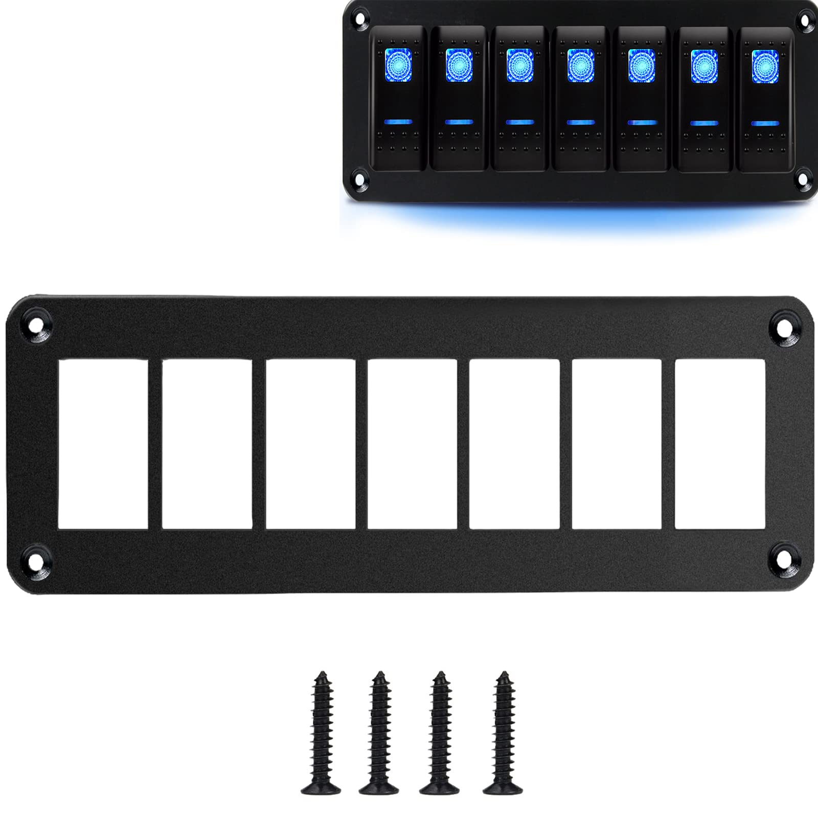 Switch Panel, 7 Gang Rocker Toggle Switch Aluminum Housing Bracket for Car Truck Marine Boat RV Vehicle, Waterproof Panel