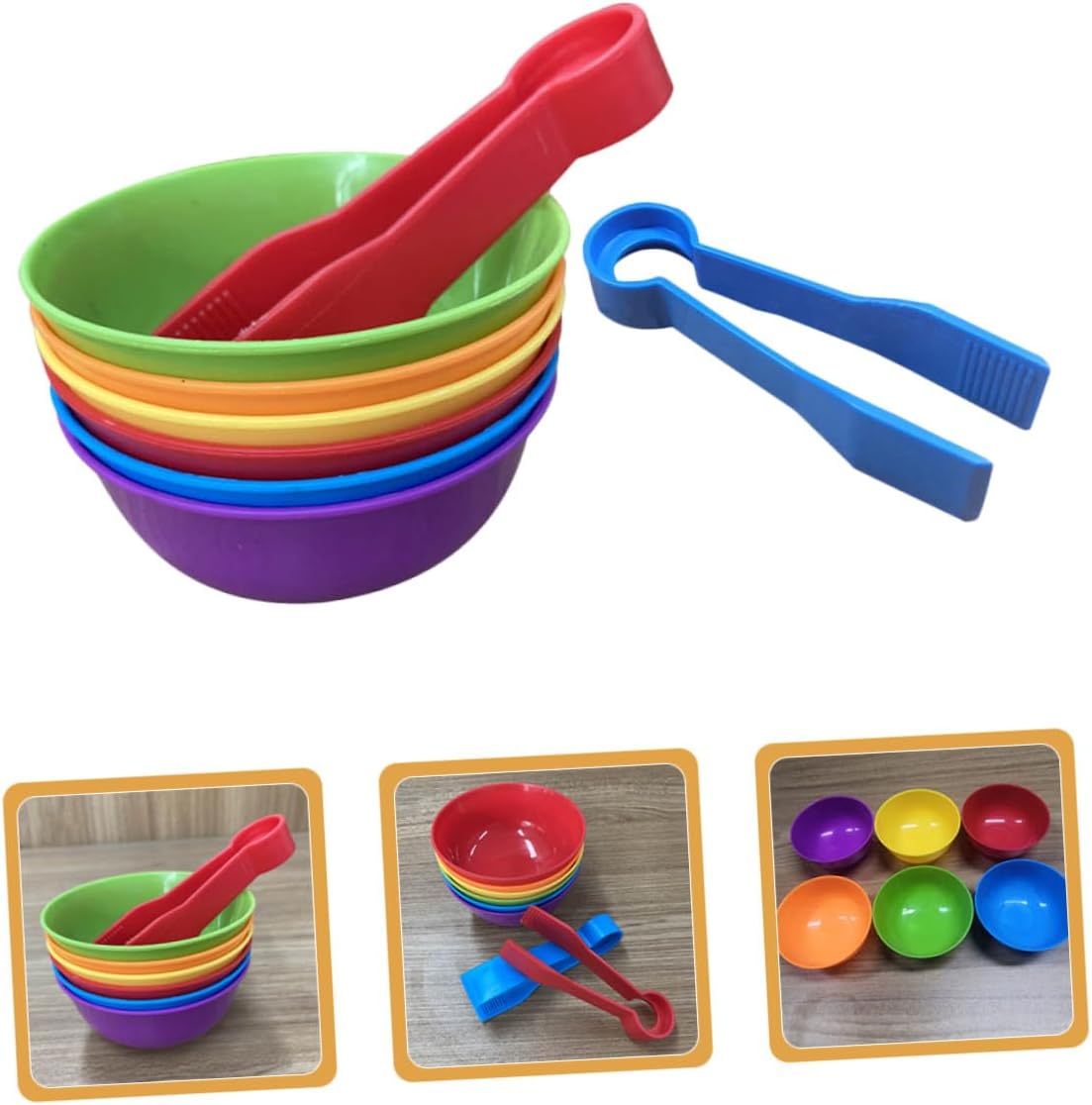 2 Sets Color Sorting Bowls and Tweezers Cognitive for Educational Counting and Matching Game to Build Hand Strength and Hand-Eye Coordination