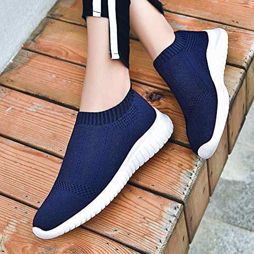 Tiosebon Women's Walking Sock Shoes Elastic Knit Lightweight Slip On Breathable Yoga Sneakers 5 Us Navy #TOP7