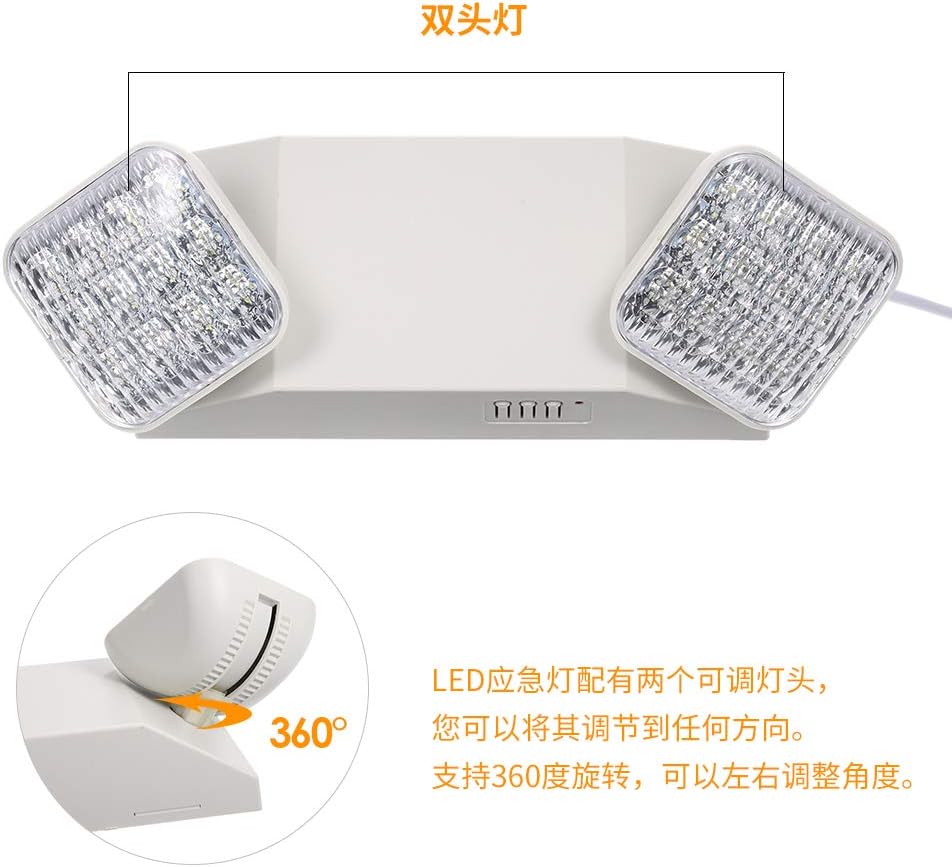 AC85-265V LEDs Emergency Light Two-Head Adjustable 1800mAh Batterys Wall-Mounted Lamp for Residential Commercial Garage and Basement Use
