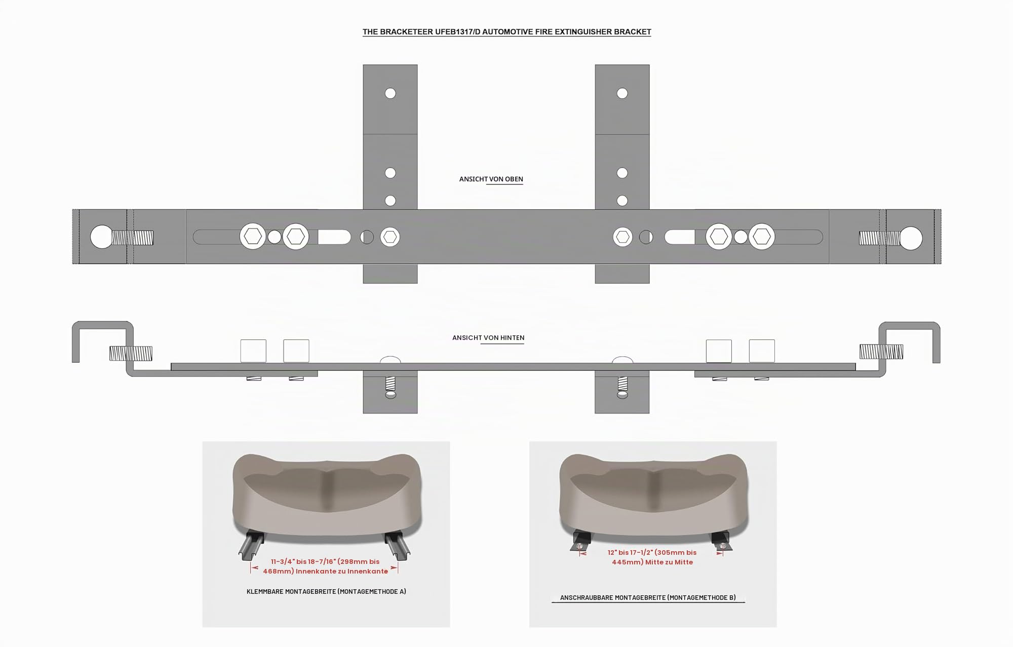 The Bracketeer Unterstützung für Fahrzeuglöscher (universelles Design passt Sich an die meisten Fahrzeuge an) Schwarz