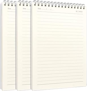 FYY Caderno espiral pautado para faculdade A5 pacote com 3, caderno espiral encadernado de capa dura de polipropileno pautado em massa, caderno encadernado em espiral para estudantes, escritório, material escolar