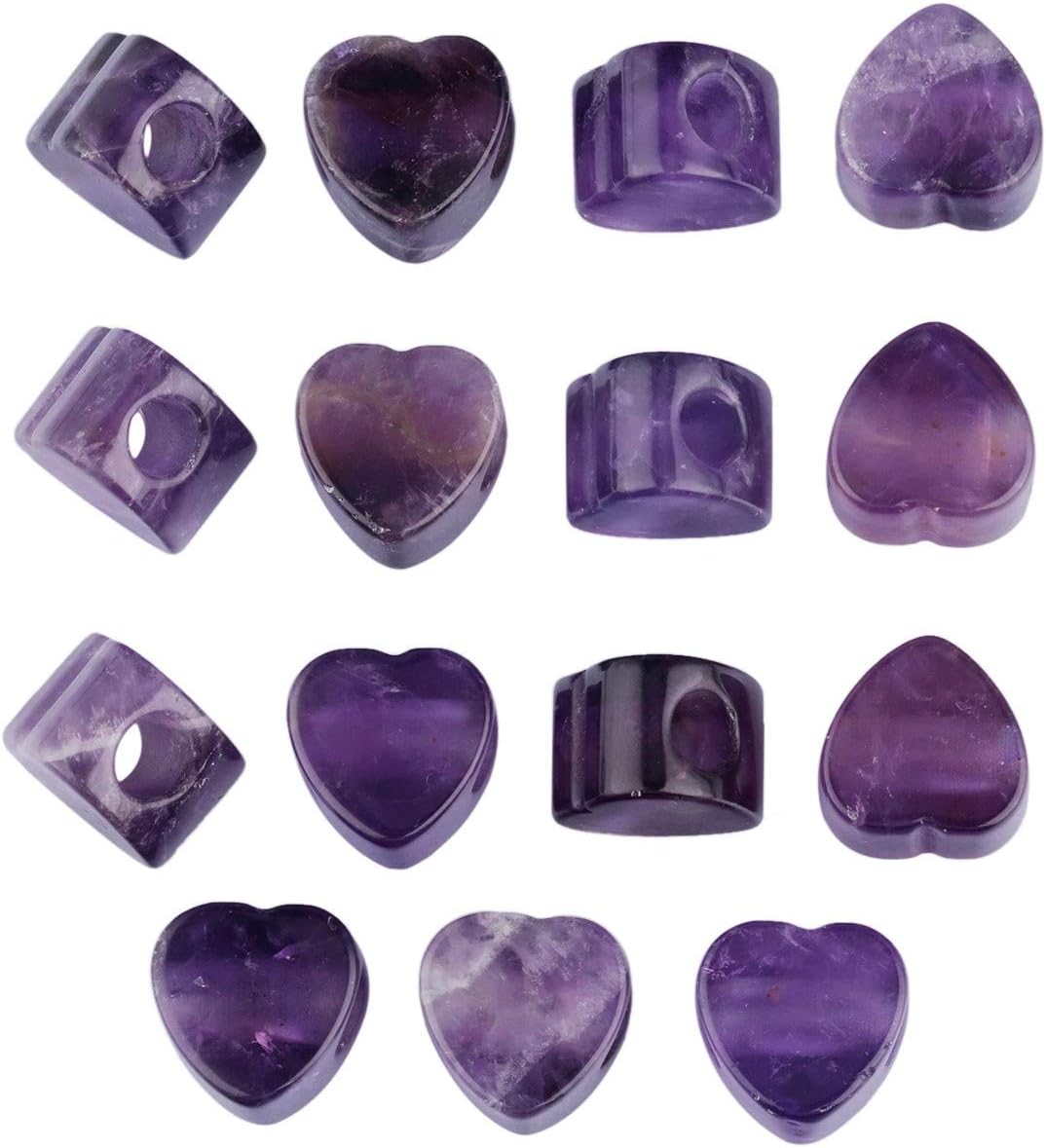 Nupuyai Rose Quartz Heart Shape Large Hole Stone Loose Beads for Jewelry Making, European Bead fit Charms Bracelet, Pack of 15