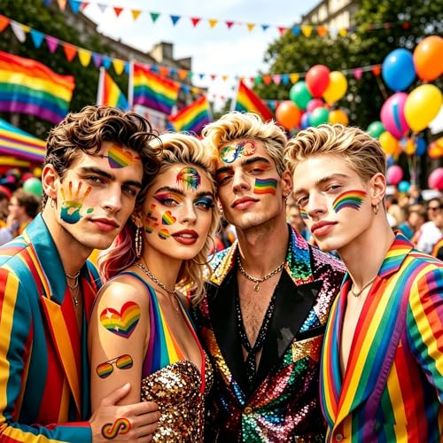 Image of 20 Sheets 2026 Pride Temporary Tattoos,170+ PCS LGBT Rainbow Gay Pride tattoos Stickers for Women, Men, Adults, Rave Party Accessories, Equality Celebrations