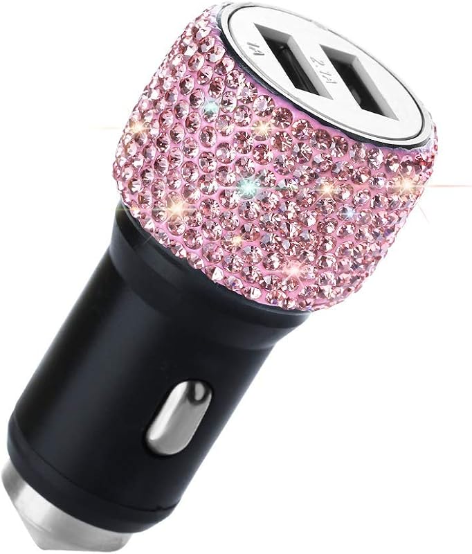 Dual USB Car Charger,SAVORI Car Adapter Bling Bling Rhinestones Crystal Car Decorations for Fast Charging Car Decors for iPhone Xs Max X Plus, iPad Pro/Mini, Samsung