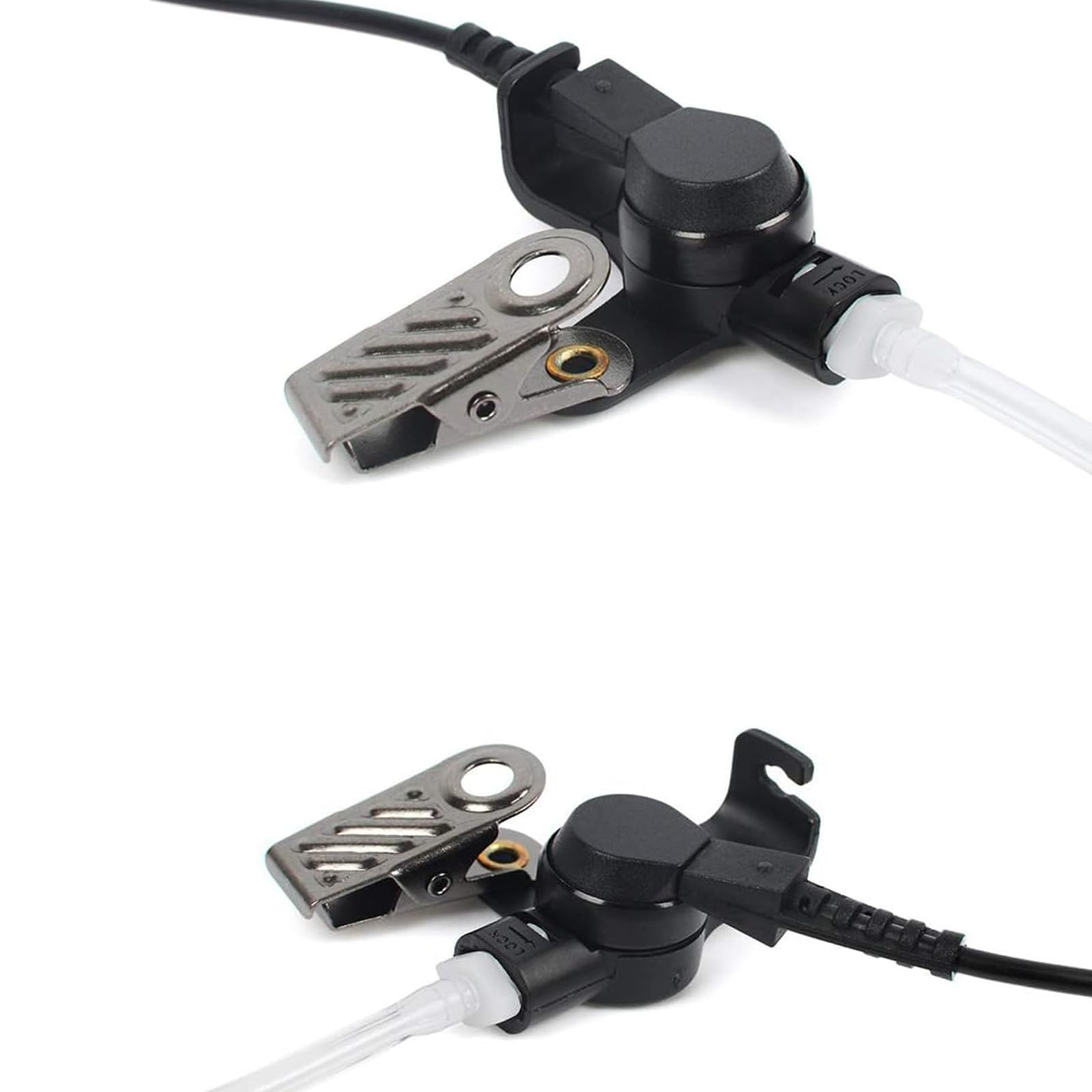 HYS Auricolari con tubo acustico da 3,5 mm, trasparente, con clip di fissaggio, ascolta solo le cuffie in-ear, cuffie di sicurezza per radio (set da 5, nero)
