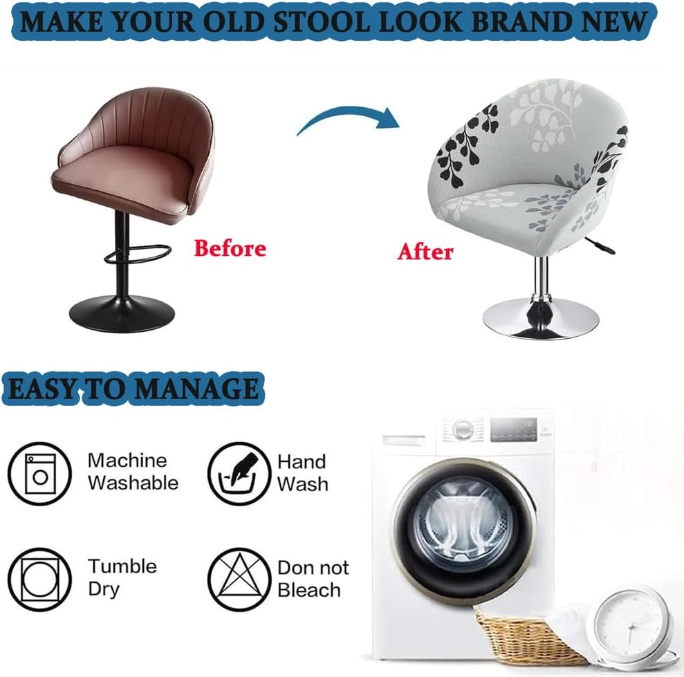 Stretch Bar Stool Chair Cover Slipcovers with Round Back Arms Curved Accent, 4/2PCS Chair Covers Dining Chairs with Short Back Counter Bar Stool Cover for Armchair, Kitchen Island,U,4PCS