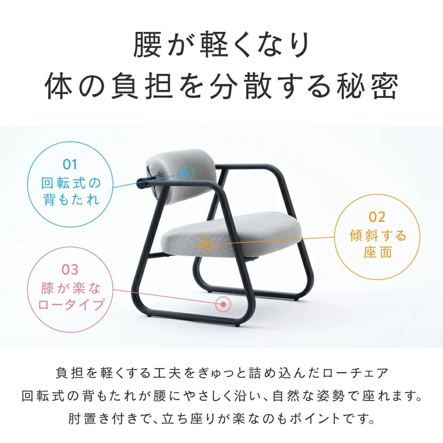 Amazon.co.jp: ドウシシャ 腰が軽くなる 高座椅子 ローチェア 肘置き