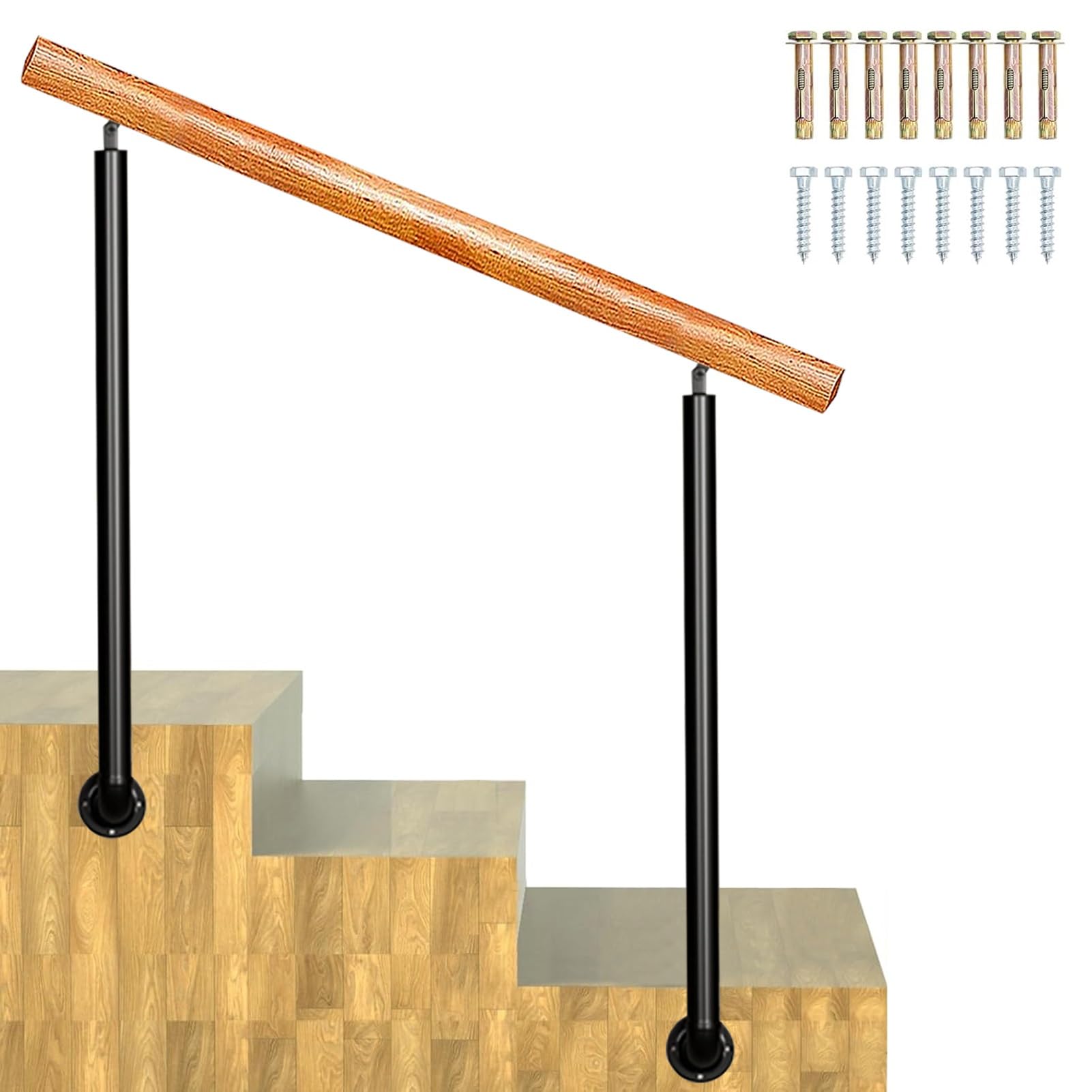 Rampe de transition en fer forgé pour sécuriser les marches en béton du jardin
