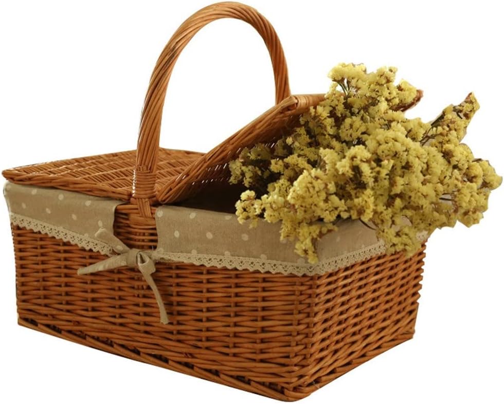 Willow Vegetable Basket Handwoven Rectangular Picnic Basket Outdoor Food Storage Picnic Basket