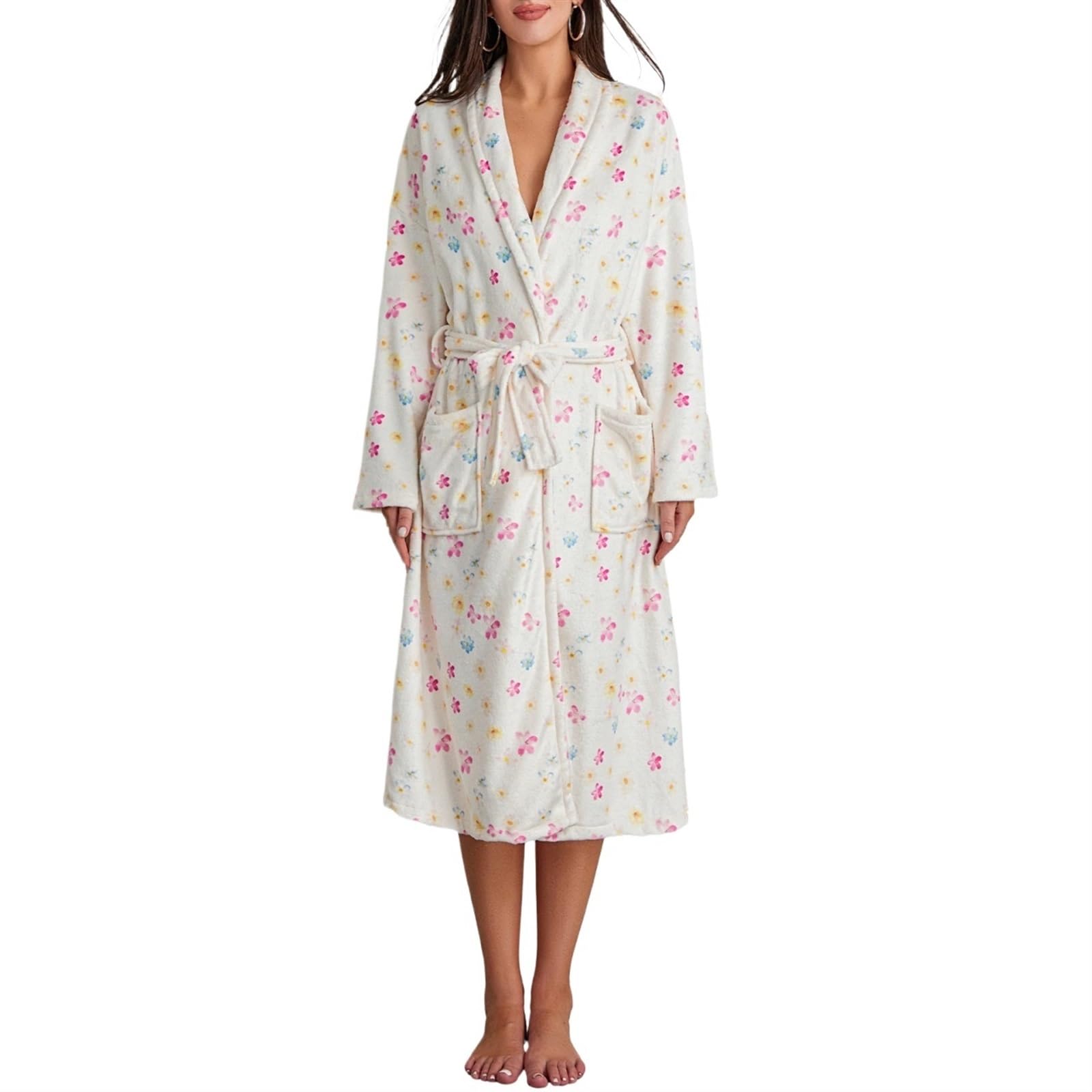 Accappatoi invernali da donna Pigiama kimono con scialle floreale