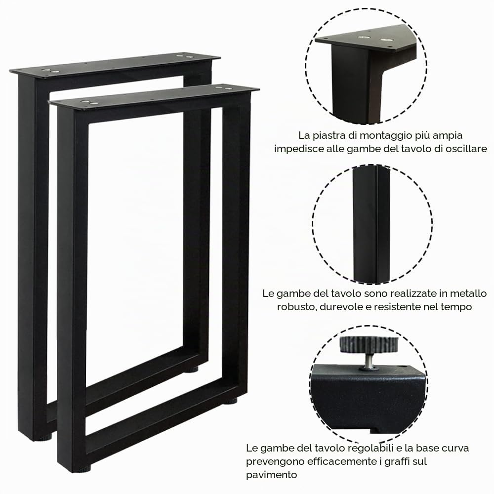 Jahof Gambe per Tavolo Rettangolari, Set di 2 Piedi per Mobili Industriali, Gambe in Metallo per Tavolo da Pranzo, Scrivania (W70 x H70 cm)