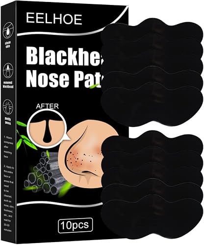 EELHOE Bamboo Charcoal Nose Blackhead Patches, Deep Pore Cleansing Oil‑Absorbing Nose Strips, 10 Pcs