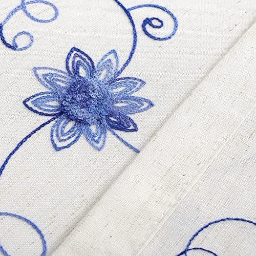 Image of VOGOL French Door Curtains, Rod Pocket Light Filtering Curtains for Doors with Glass Window, Blue Foral Embroidery Design for Kitchen Patio Doors, 25 x 72 Inches, 1 Panel