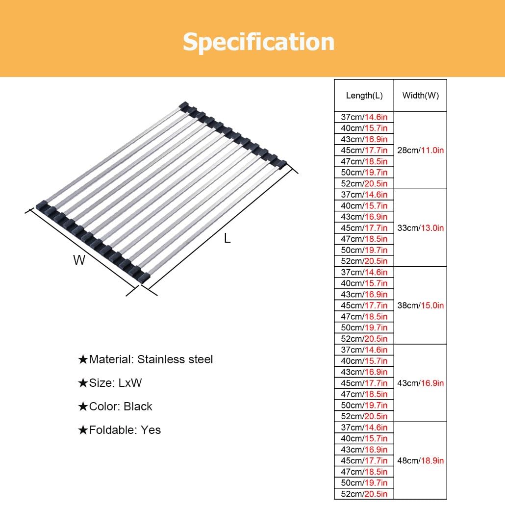 Escurridor plegable de acero inoxidable multitamaño enrollable para fregadero, tapete escurridor de platos colorido (37 x 28 cm)