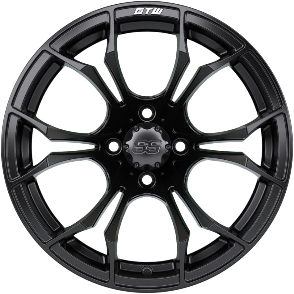 GTW 15 Inch Golf Cart Wheels and Tires Combo | Matte Black Spyder Wheels on 23x10-R15 Nomad All Terrain Radial Tires | Set of 4 (Matte Black)
