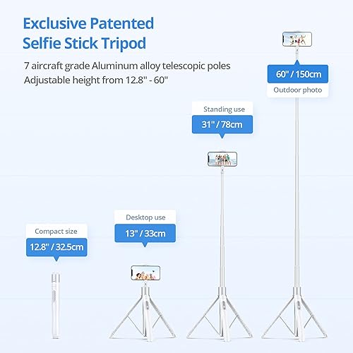 Miniatura 17 de ATUMTEK Trípode para selfie stick de 65 pulgadas, todo en uno, extensible con control remoto Bluetooth, rotación de 360° para iPhone y Android, Negro