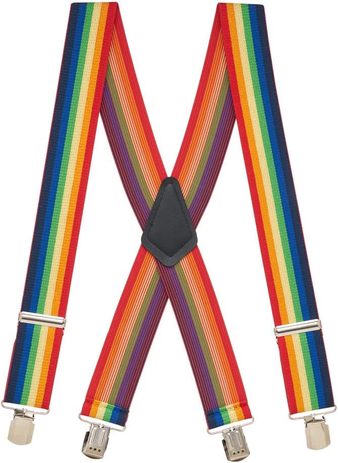 Suspender Store Novelty Rainbow Striped Suspenders - 2-Inch Wide Elastic - X-Back - Pin Clip- 4 Sizes Including Big & Tall