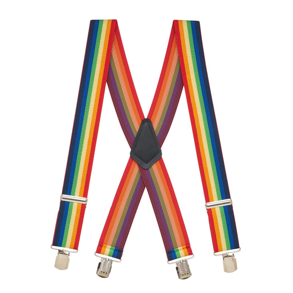 Suspender Store Novelty Rainbow Striped Suspenders - 2-Inch Wide Elastic - X-Back - Pin Clip- 60