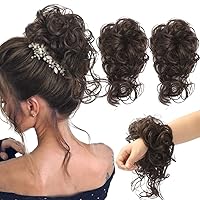 Vista 8 de 2 piezas de Extensiones de Cabello Estilo Moño Despeinado, QIAORUIXIN Extensiones de Cabello Superlargas Estilo Moño Alborotado, Envoltura Ondulada