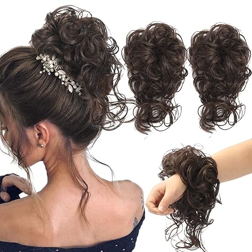 Miniatura 8 de 2 piezas de Extensiones de Cabello Estilo Moño Despeinado, QIAORUIXIN Extensiones de Cabello Superlargas Estilo Moño Alborotado, Envoltura Ondulada