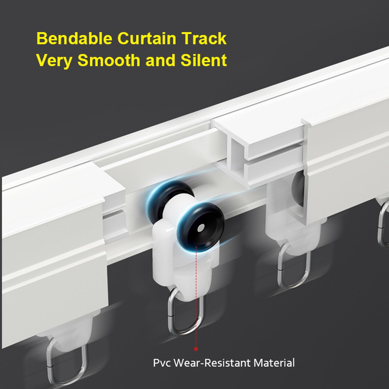 Rail de Rideau Incurvé Tringle À Rideaux Robuste Cloisonné Rail de Plafond Kit pour Murs ou Plafonds Chambre Salon Fenêtre(White-Top,200cm(2 * 100cm))