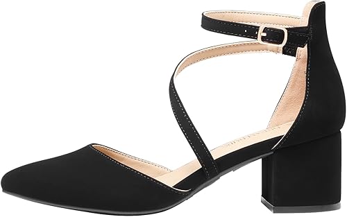 Vista 2 de DREAM PAIRS Zapatos de tacón bajo y grueso para mujer, con correa al tobillo, zapatos elegantes para bodas y negocios