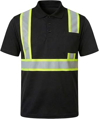 HYCOPROT Safety Shirt High Visibility Shirts Short Sleeve Reflective Breathable Work T Shirt Polo Shirts Class 2