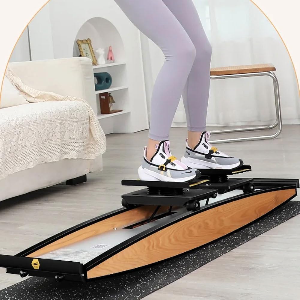 Skimaschine,Ski-Trainingsgerät für zu Hause,Skitrainer mit Skistöcken, Indoor-Ski-Trainings-Simulator, Ganzkörpertraining, Einstellbarer Widerstand, 150 kg Kapazität, für Hockey, Eislaufen