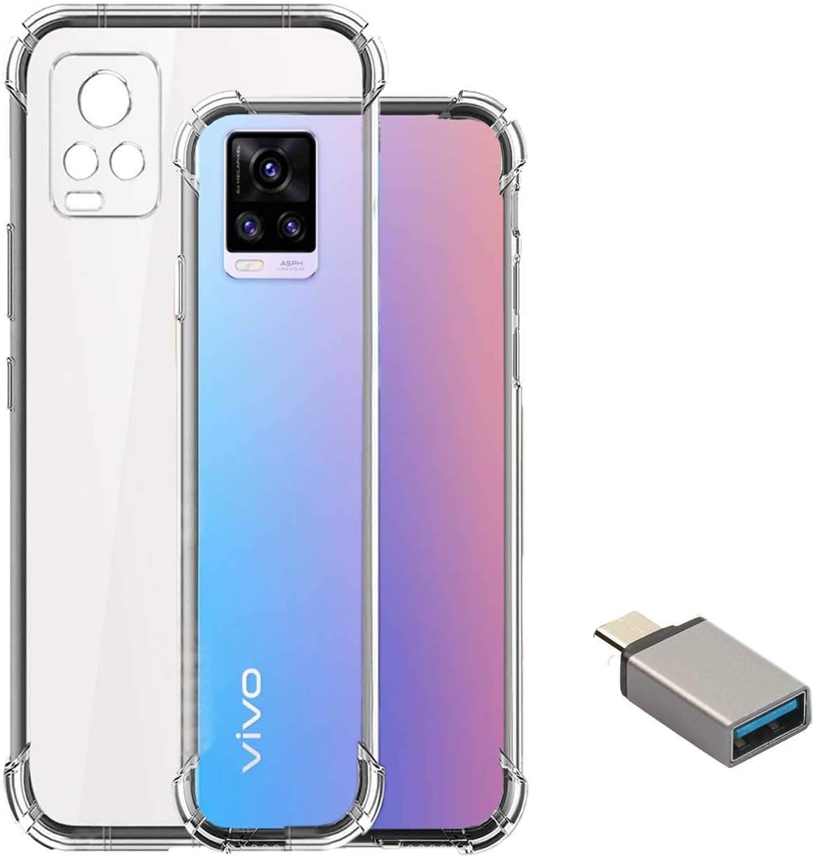 RRTBZ Transparent Soft Silicone TPU Flexible Back Cover Compatible for Vivo V20 / Vivo V 20 with OTG Adapter