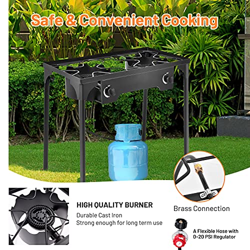 Giantex Outdoor Double Burner Stove, High Pressure 2 Burner Stand Max. 150,000 Btu Total, 0-20 Psi Regulator Detachable Legs, Portable Dual Propane Grill Burner Stove For Camping Picnic Cookout #TOP1