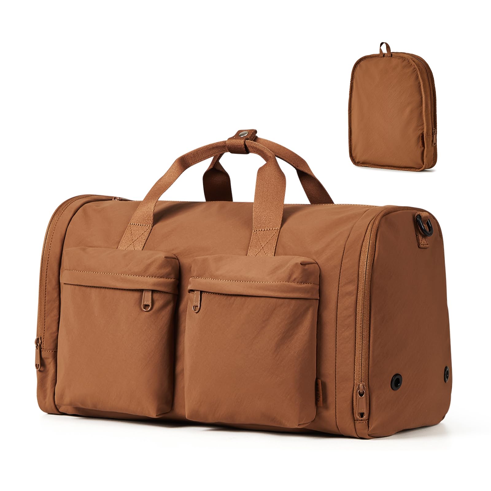 aji Sports Gym Bag Travel Duffel Bag Foldable Overnight Weekend Bags with Shoes Compartment for Men Women, Lightweight Hospital Bag Water Resistant Holdall Bag for Sports and Travel (Brown)