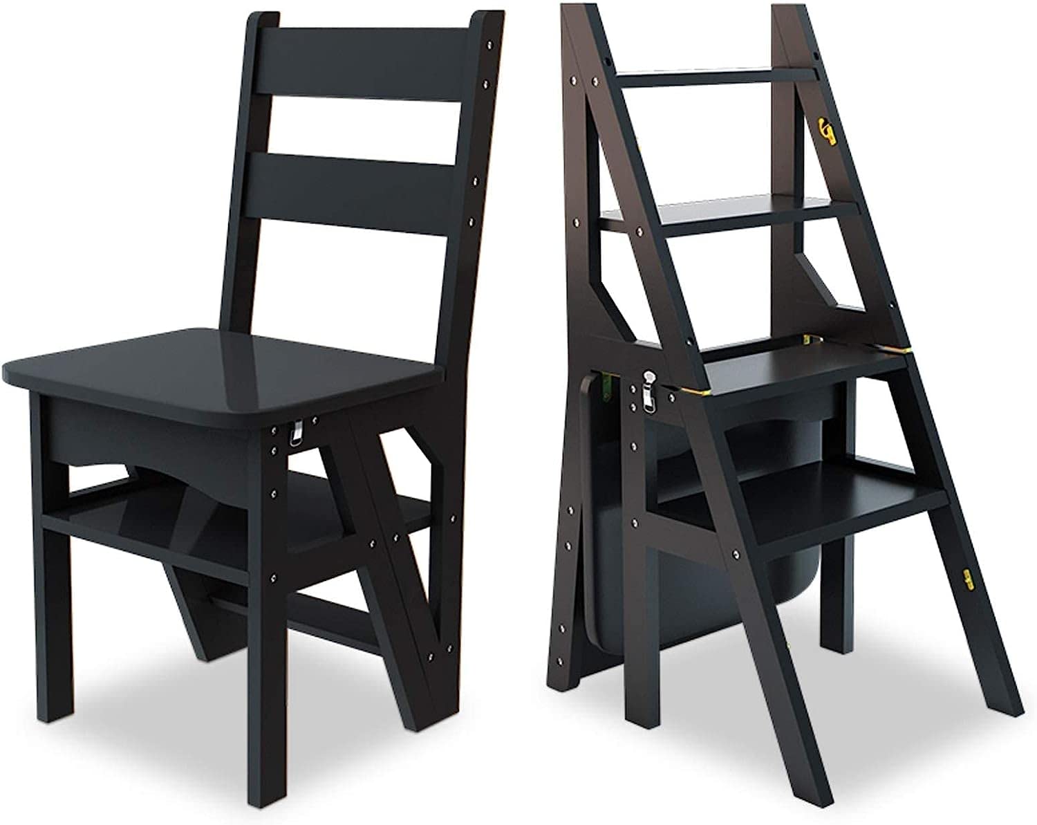 Chaise d'échelle pliante OKUOKA : solution marchepied en bois massif pour cuisine