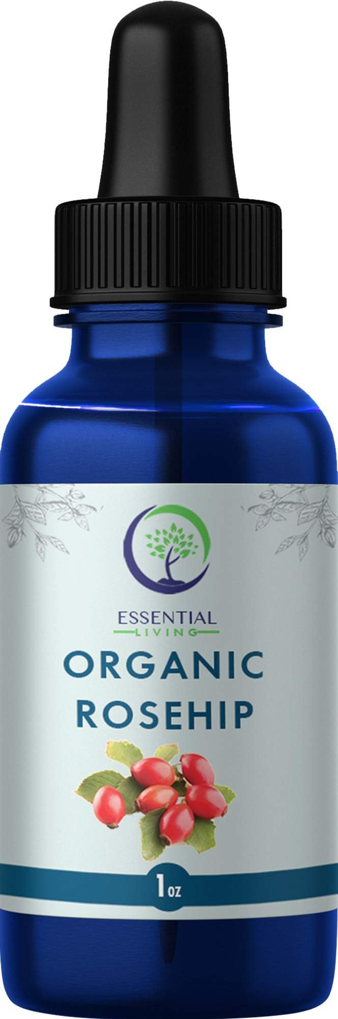 Essential Living: Organic Rosehip Oil - Cold-Pressed All-Natural Anti Aging Face Oil, Moisturizer, Hair and Nail Care and more - 1 oz. - Helps Minimize Scars, Wrinkles, and Blemishes