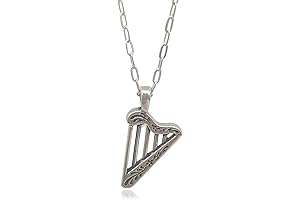 Sterling Silver Celtic Harp Irish Musical Instrument 3D Charm Necklace