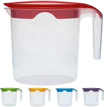 1 Liter Plastic Water Fruit Juices Jug Milk with Lid and Easy in Pouring Red, 1