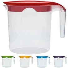 1 Liter Plastic Water Fruit Juices Jug Milk with Lid and Easy in Pouring Red, 1