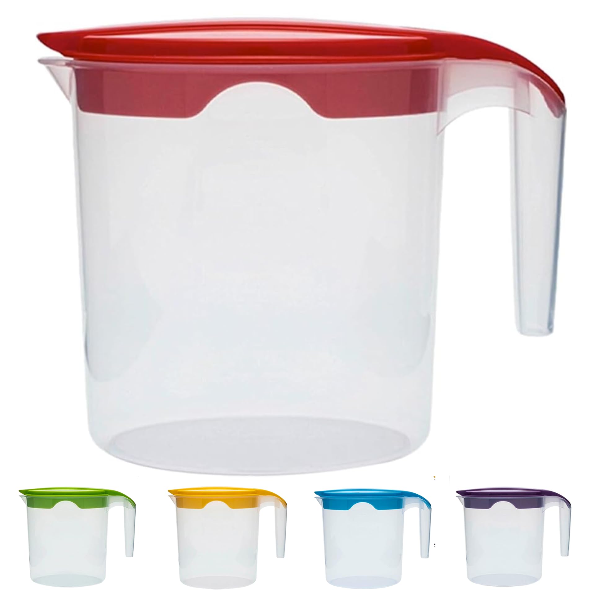 1 Liter Plastic Jug with Lid for Water Fruit Juices Milk Fridge Door Stoarge Jug (Red, 2)