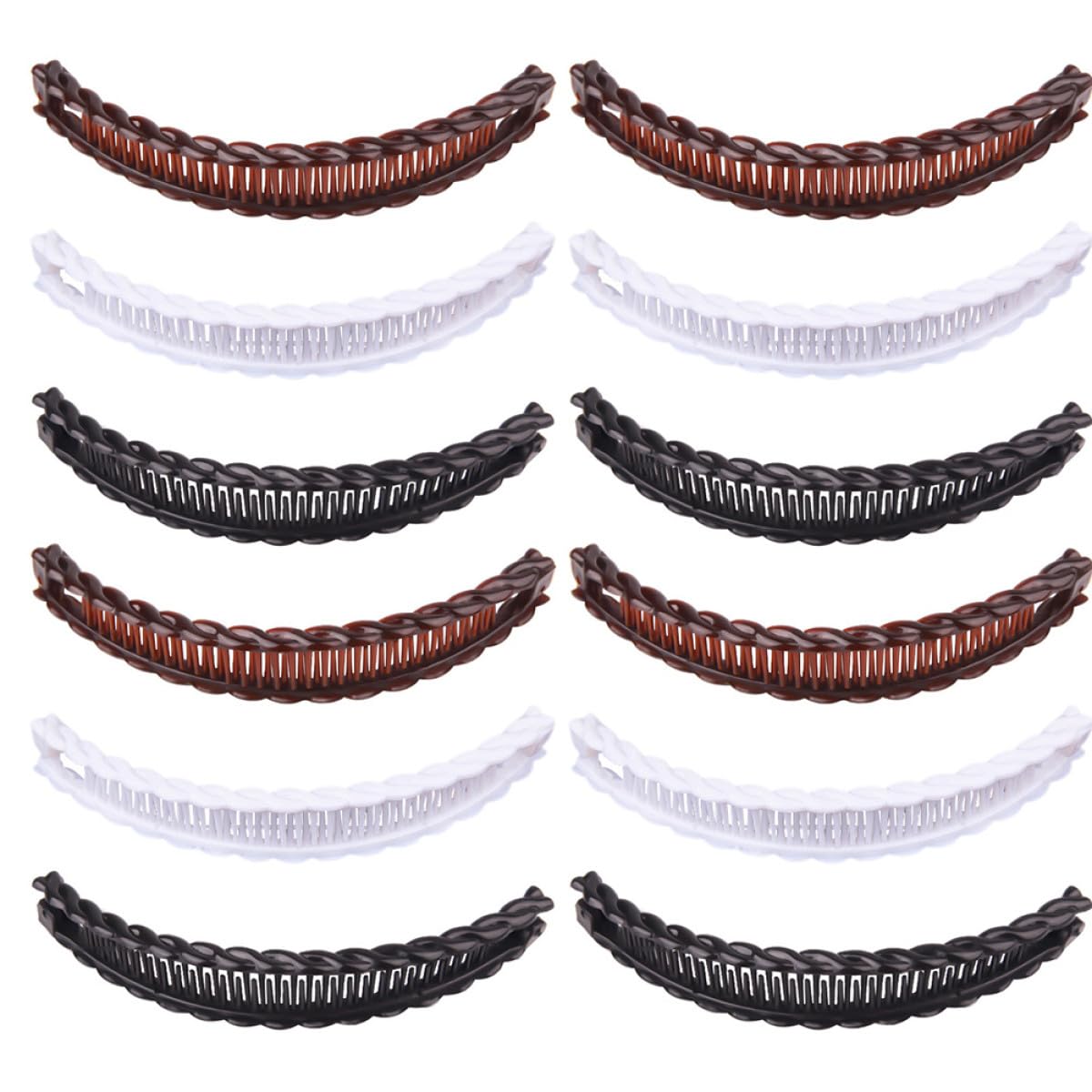 ARTIBETTER 12 Stück Bananen Haarspangen für Damen Große Haarklammern aus Kunststoff Schwarz Weiß Braun Haarstyling Accessoires für Dickes und Lockiges Haar Praktisches Reise